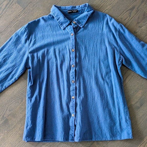 SHEIN Women's Pocket Front Button Up Shirt, Dusty Blue, 8/10 - Picture 3 of 6